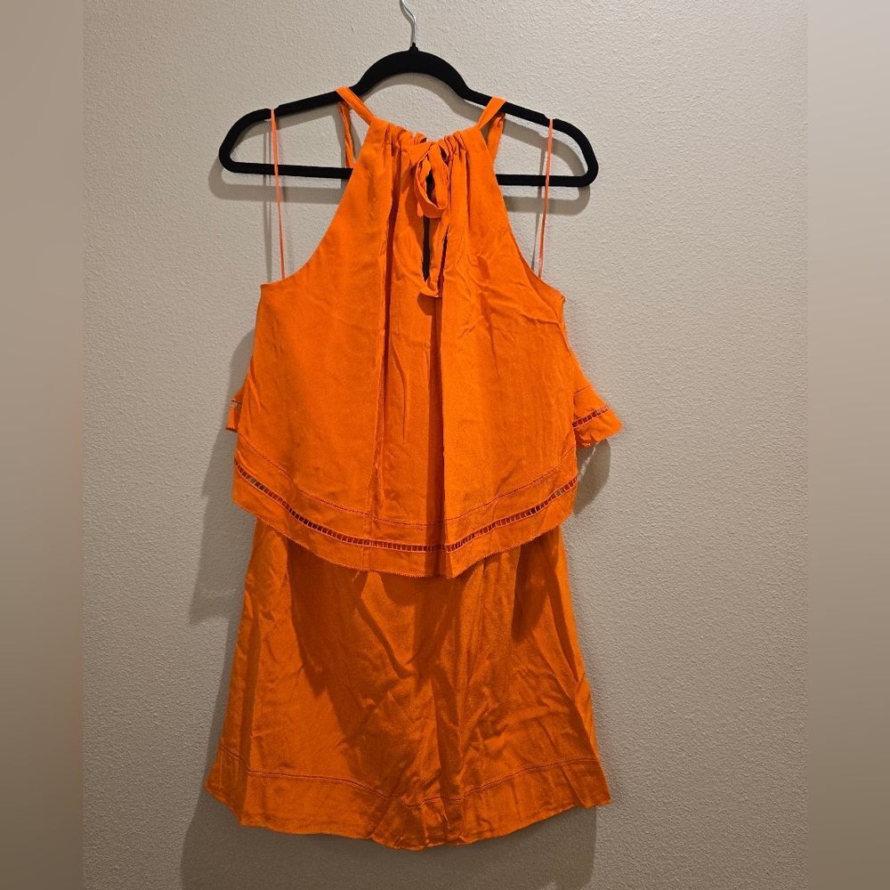 Trina Turk orange halter ruffle dress Sz 0 - Picture 2 of 5